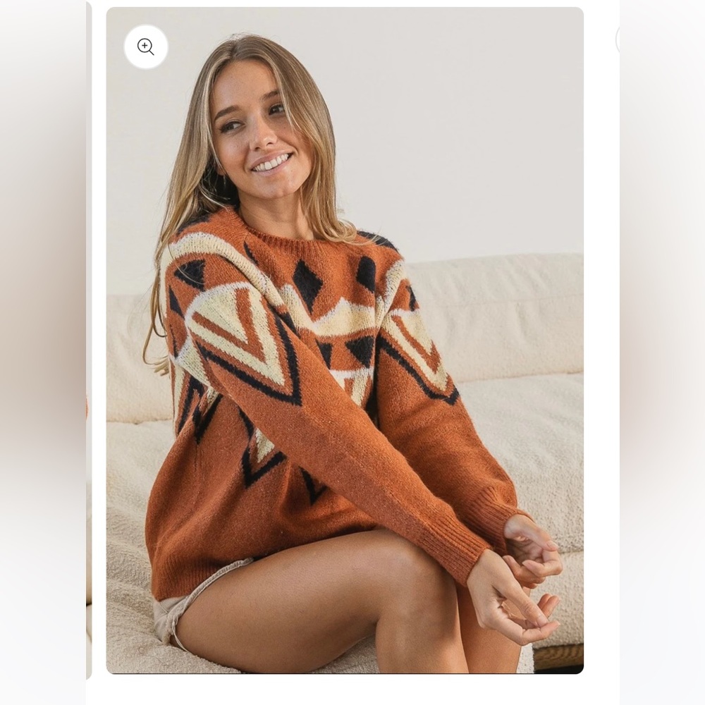 Women'S Aztec Vintage Crew Neck Pullover Sweater